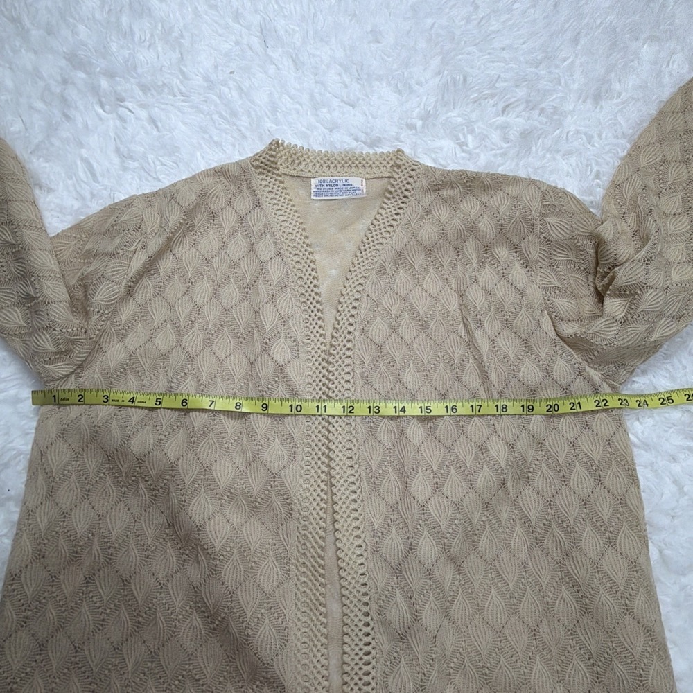 Vintage 1950s Japan Cardigan Sweater Open Front Scalloped Beige Knit 50 52 Rare - Picture 6 of 9